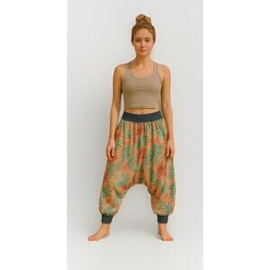 OPEN MIND 100% Cotton Tropical Harem Pants Leaves Fish Thailand Boho Size F OS